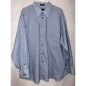 Axcess Claiborne Mens Blue Striped Dress Shirt 18.5 34-35 Wrinkle Free Cotton